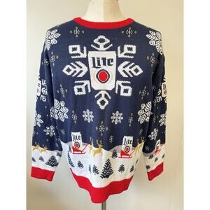 Miller Lite Ugly Christmas Sweater Men’s XL Red White Blue Beer Holiday